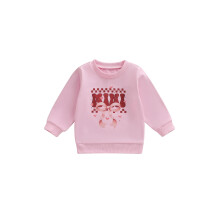 (3-4 Years, Pink Kids) Moletons combinando para mãe e filha no Dia dos Namorados, com letras estilosas e laço, manga longa e gola redonda.