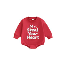 (3-6 Months, Red) Macacão infantil de manga única, moderno e fofo, com bordado de letras e gola redonda.