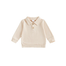 (3-4 Years, Apricot) Casual herfsttop voor peuterjongens: shirt met lange mouwen, omgeslagen kraag en knoopsluiting, effen kleur.