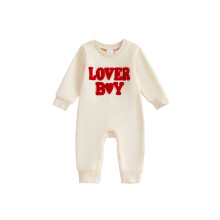 (3-6 Months, Beige) Tutina per neonato per San Valentino, alla moda, con ricamo di lettere, scollo rotondo e maniche lunghe.