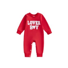(12-18 Months, Red) Tutina per neonato per San Valentino, alla moda, con ricamo di lettere, scollo rotondo e maniche lunghe.