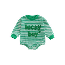 (12-18 Months, Green) Tutina neonato maniche lunghe, scollo rotondo, righe e lettere ricamate, perfetta per l'autunno e uso quotidiano.