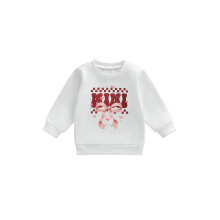(1-2 Years, White Kids) Moletons combinando para mãe e filha no Dia dos Namorados, com letras estilosas e laço, manga longa e gola redonda.