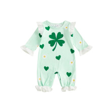 (0-3 Months, Multicolor) Macacão feminino infantil estilo festival irlandês, confortável, manga longa, gola redonda, estampa de trevos.