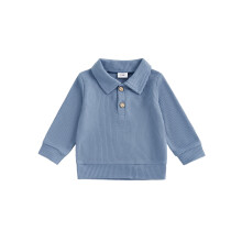 (12-18 Months, Blue) Casual herfsttop voor peuterjongens: shirt met lange mouwen, omgeslagen kraag en knoopsluiting, effen kleur.