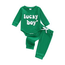 (9-12 Months, Green) Completo 2 pezzi neonato maschio: tutina maniche lunghe e pantaloni jogging elastici con ricamo.