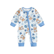 (3-6 Months, Blue) Tutina neonati San Valentino, ampia vestibilità, stampa escavatore/orso, chiusura zip, scollo rotondo, maniche lunghe.