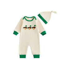 (Newborn, Beige) Completo autunnale per neonato: tutina a maniche lunghe con anatroccolo e cappellino, 2 pezzi.