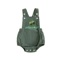 (3-6 Months, Army Green) Baby-Overall mit Kleeblattstickerei, geknöpften Trägern, Babybody, Sommerstrampler für Neugeborene