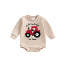 (6-12 Months, Red) Tutina per neonato maschio, alla moda, con stampa di lettere e trattore, girocollo e maniche lunghe.