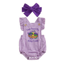 (6-12 Months, Purple) Karnevalový dievčenský 2-dielny overal bez rukávov s štvorcovým golierom, výšivkou a čelenkou