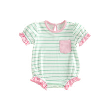 (6-12 Months, Multi-color) Dziewczęcy kombinezon w paski z falbanką i krótkim rękawem, z okrągłym dekoltem, na co dzień, na lato i wiosnę