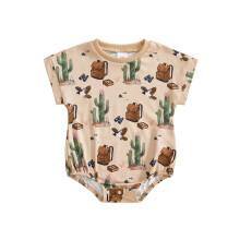 (12-18 Months, Khaki) Tutina estiva per neonato maschio con stampa cactus e zainetto, maniche corte e scollo rotondo. Body carino.