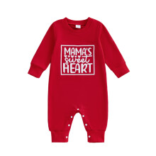 (6-12 Months, Red) Jarný overal pre chlapcov a dievčatá s okrúhlym výstrihom, dlhým rukávom a potlačou srdca.