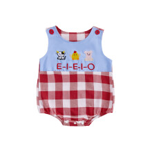 (3-6 Months, Blue) Tutina a quadri per neonato con ricamo di animali, senza maniche e scollo rotondo.
