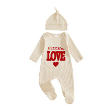 (0-3 Months, Beige) Completo neonati San Valentino: tutina lunga cuori e cappellino, abbigliamento.