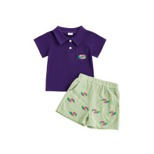 (18-24 Months, Purple) Peuter/baby Mardi Gras kleding set: modieuze gezichtsmasker, geborduurde top met korte mouwen en geruite shorts, 2-delig