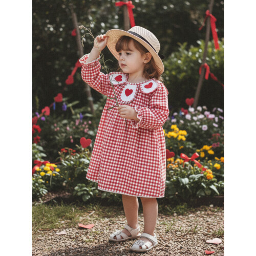 (18-24 Months, Red) Φόρεμα Αγίου Βαλεντίνου κέντημα καρδιάς. 2