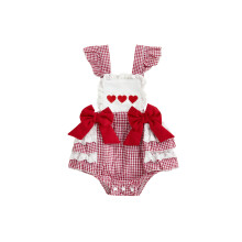 (6-12 Months, Pink) Macacão infantil feminino para o Dia dos Namorados, confortável, sem mangas, gola quadrada e bordado com laço.