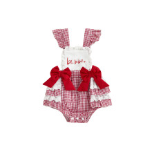 (3-6 Months, Red) Macacão infantil feminino para o Dia dos Namorados, confortável, sem mangas, gola quadrada e bordado com laço.