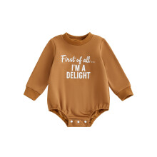 (6-12 Months, Khaki) Tutina a bolle per neonato, maniche lunghe, scollo rotondo, stampa con lettere, ideale per primavera e autunno.