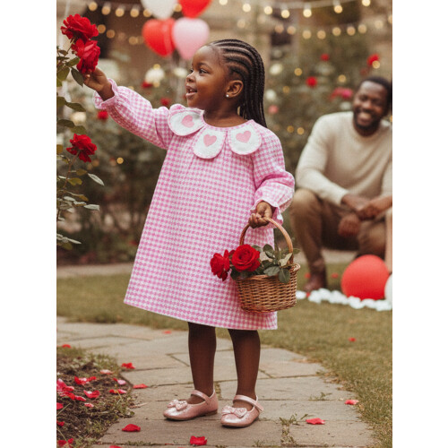 (18-24 Months, Pink) Φόρεμα Αγίου Βαλεντίνου κέντημα καρδιάς. 2