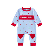 (3-6 Months, Blue) Walentynkowy kombinezon dla chłopca z długim rękawem i okrągłym dekoltem, z wzorem w kształcie serca i literą