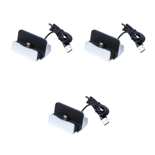 3Pièces Station Chargement Téléphone USB Type-C Argent Stable 1