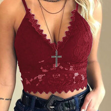 (Wine Red, XL) Womens Bralet Bralette Lace Bra Bustier Crop Top Ladies Camisole Tank Vest Cami