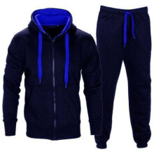 (Navy Blue,M)Mens Tracksuit Set Fleece Zip Hoodie Topsbottoms Joggers Gym Contrast Jogging