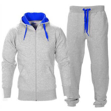 (Light Gray Blue,M)Mens Tracksuit Set Fleece Zip Hoodie Topsbottoms Joggers Gym Contrast Jogging