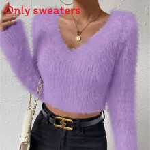 (Purple,M)Pull femme tendance col uni tricot col v tendance pour street style et tenue quotidienne