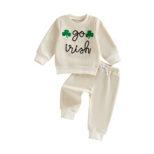 (2-3 Years, Apricot) Irisches Kleinkind-Baby-Kleidungsset: Modischer Langarmpullover mit Kleeblattstickerei und passender Hose (2-teilig)