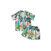(1-2 Years, White) 2-teiliges Sommeroutfit für Jungen: Kurzarmhemd mit Baumprint und Knöpfen + Shorts (Kinderkleidung)