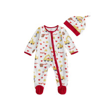 (Newborn, White) Chlapčenský futbalový set, overal s dlhým rukávom a čiapkou, valentínsky outfit.