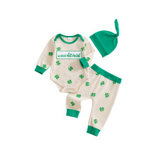 (6-12 Months, Green) 3-teiliges Frühlingsoutfit für Jungen: Langarm-Strampler, Hose und Mütze – für Neugeborene