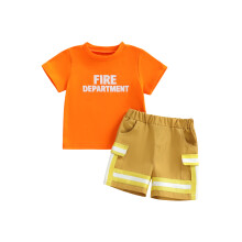(2-3 Years, Orange) Kleinkind-Baby-Jungen-Kleidungsset: Modisches Kurzarm-Top mit Buchstabenprint und Shorts, 2-teiliges Outfit