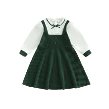 (5-6 Years, Green) Abito casual da bambina, elegante abito a maniche lunghe con scollo rotondo e inserti, modello a trapezio autunnale