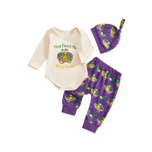 (12-18 Months, Ivory) Completo carnevale neonati maschi: tutina maniche lunghe, pantaloni stampa torta e cappellino.