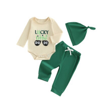 (0-3 Months, Forest Green) Baby-Jungen-Hosen-Set, Langarm-Strampler mit Rundhalsausschnitt und Stickerei, Hose und Mütze – Herbst-Outfit