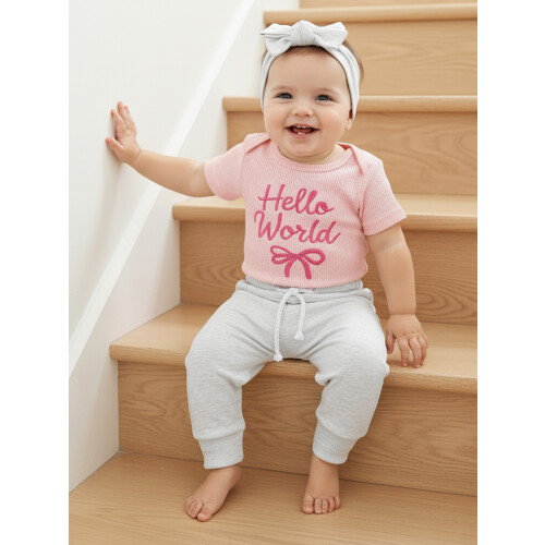 (12-18 Months, Pink) Set de 3 pantaloni simpli. 2