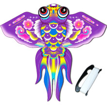 (Purple)Cometa de viento infantil con forma de pez dorado con artesanía mecánica y colores vibrantes