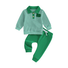 (18-24 Months, Green) Batoľa chlapčenské írske oblečenie, dlhý rukáv, trojlístková výšivka, nohavice, 2-dielna súprava