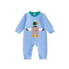 (3-6 Months, Blue) Tutina autunnale per neonato, vestibilità ampia, con scollo rotondo e maniche lunghe, con ricamo di anatre.