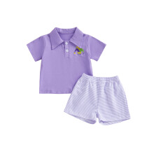 (2-3 Years, Purple A) Súprava šortiek pre batoľatá, tričko s krátkym rukávom a pruhovanými šortkami, letný outfit na MardiGras