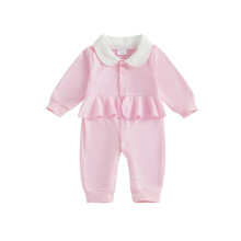 (6-9 Months, Pink) Jesenné ležérne overaly pre dievčatká, dlhý rukáv, klopa, volániky, gombíky...