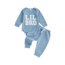 (6-12 Months, Blue) Completo neonati primaverile: tutina a maniche lunghe e pantaloni a coste con ricamo, set 2 pezzi.