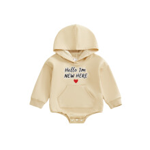 (12-18 Months, Beige) Baby-Mädchen-Strampler mit Valentinstags-Motiv, Langarm-Kapuzenoverall, süße Frühlingskleidung