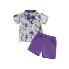 (2-3 Years, Purple) Completo carnevale ragazzi: maglia corta con colletto e bottoni, stampa a cilindro, pantaloni tinta unita.