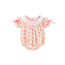 (6-9 Months, Pink) Sommerlicher Freizeit-Strampler für Babys, Kurzarm, Rundhalsausschnitt, Schleifenmuster.